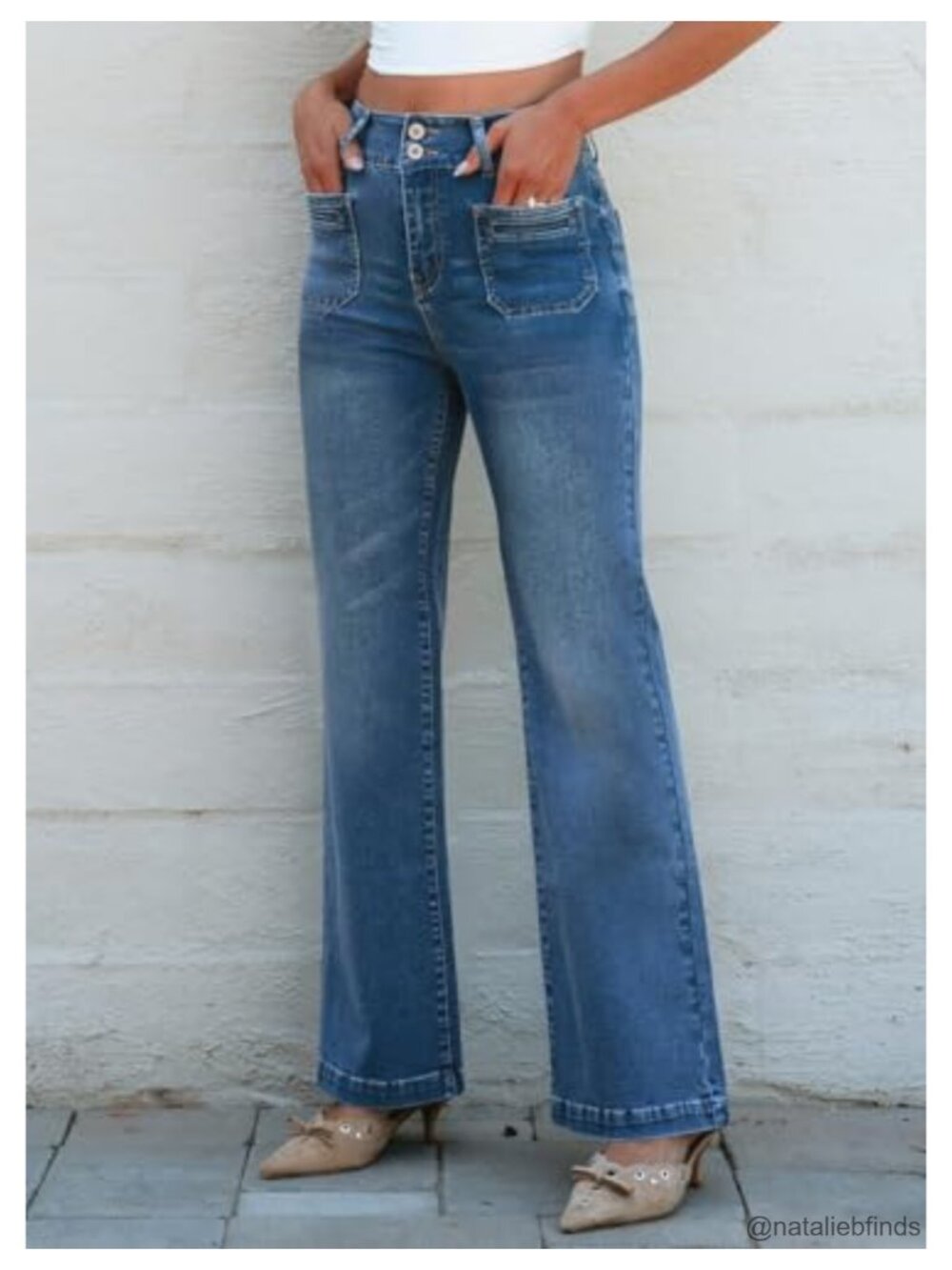 High Waisted Wide Leg Jeans for Women Tummy Control Stretch Denim Pants - Picture 2 of 6